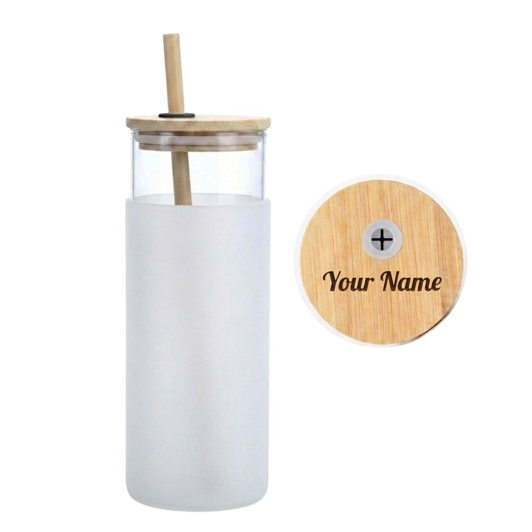 Custom Borosilicate Glass Tumbler with Bamboo Straw